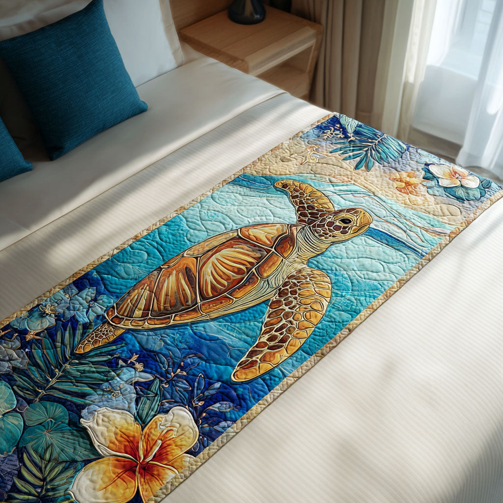 Gentle Journey Quilted Bed Runner Cozy Bedroom Decor Gift Ideas For Sea Turtle Lovers
