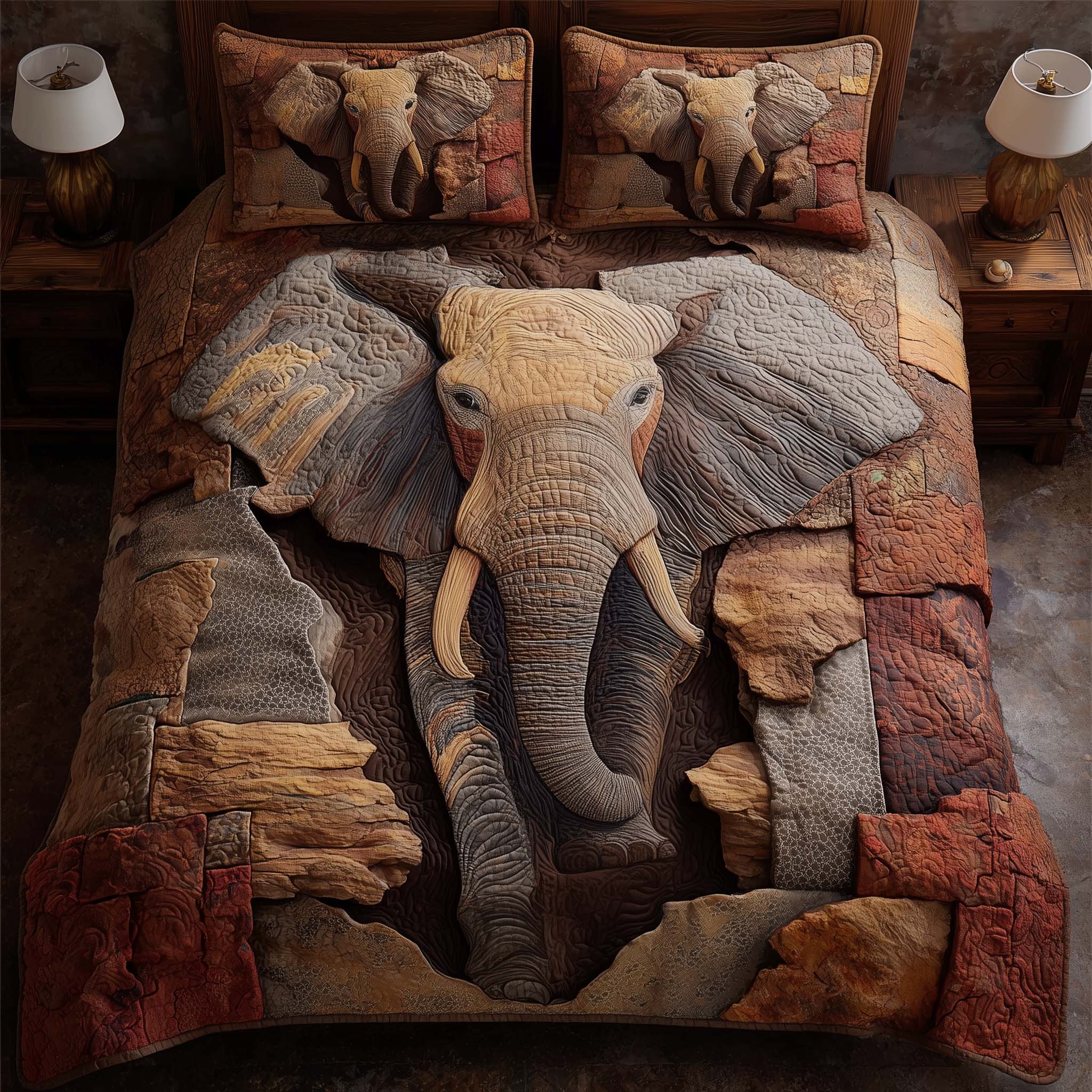 Gentle Jumbo Quilted Bedding Set Elephant Bedroom Decor Best Gift For Elephant Lovers