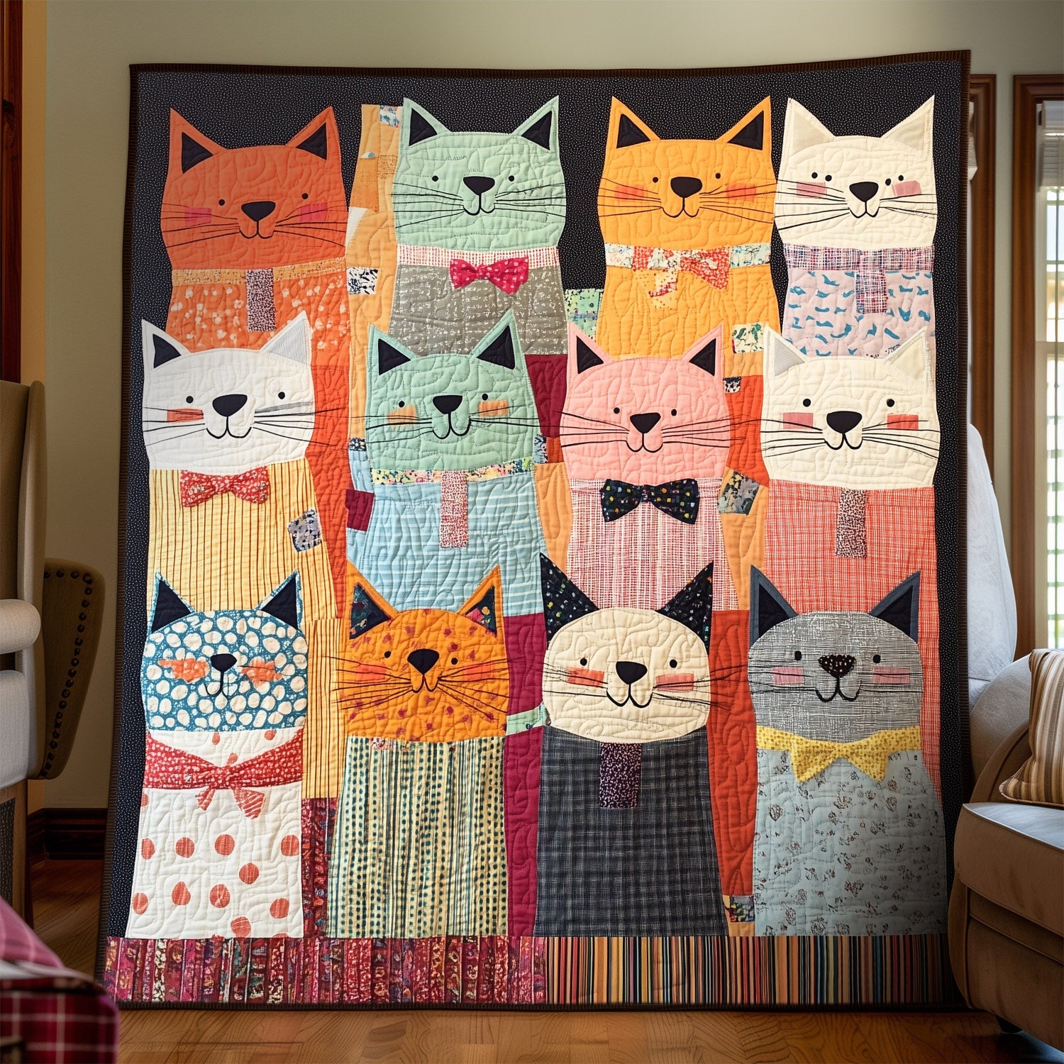 Gentle Kitties Quilted Blanket Novelty Gifts For Cat Lovers
