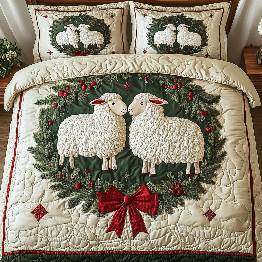 Gentle Lamb Quilted Bedding Set Cute Room Decor Great Christian Gifts