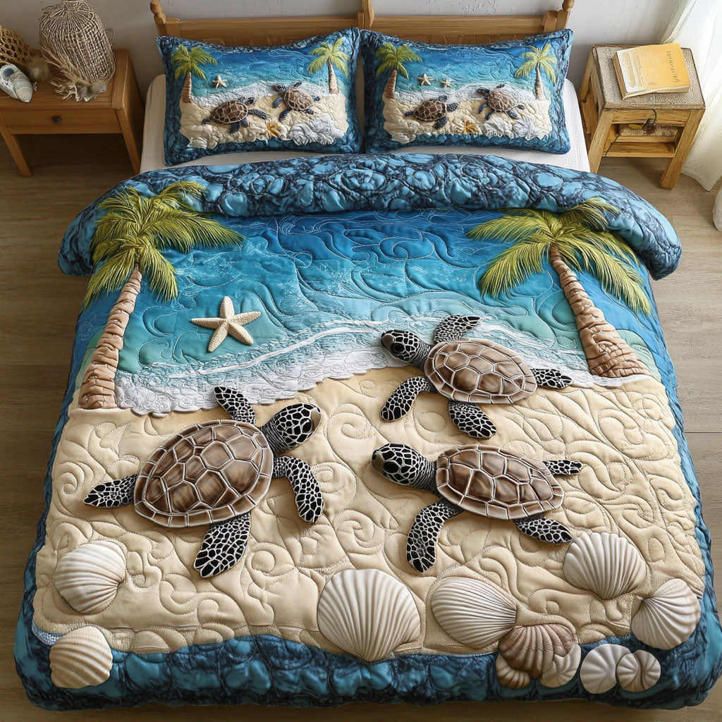 Gentle Mariner Quilted Bedding Set Best Bedspread Set Unique Sea Turtle Gifts