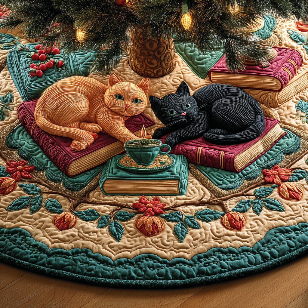 Gentle Page Paws Christmas Quilted Tree Skirt Holiday Decor Cat Gifts For Christmas