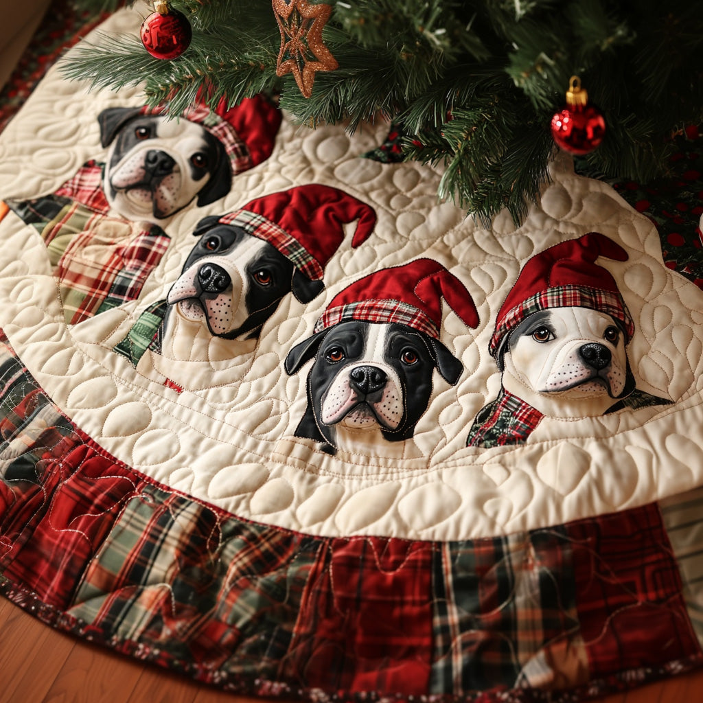 Gentle Pitbull Spirits Quilted Christmas Tree Skirt Under Tree Christmas Decor Holiday Party Decor for Home