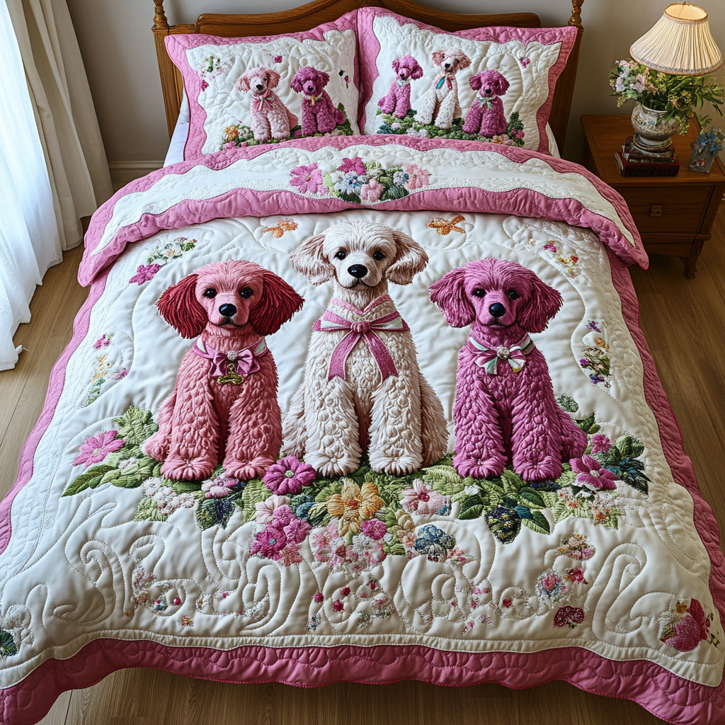 Gentle Pup Quilted Bedding Set Holiday Duvet Cover Set Poodle Themed Gifts