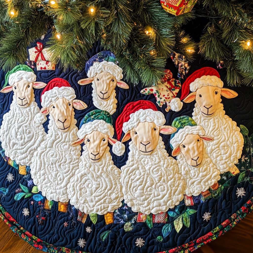 Gentle Ram Christmas Quilted Tree Skirt Holiday Decorations Christmas Gifts For Sheep Farmers