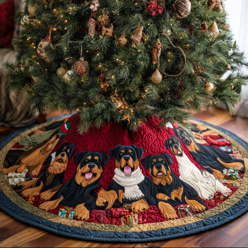 Gentle Rottweiler Christmas Quilted Tree Skirt Unique Holiday Gift Idea with Quilted Tree Skirt