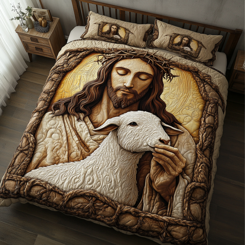 Gentle Savior Quilted Bedding Set Cozy Bedroom Decor Best Christian Gifts