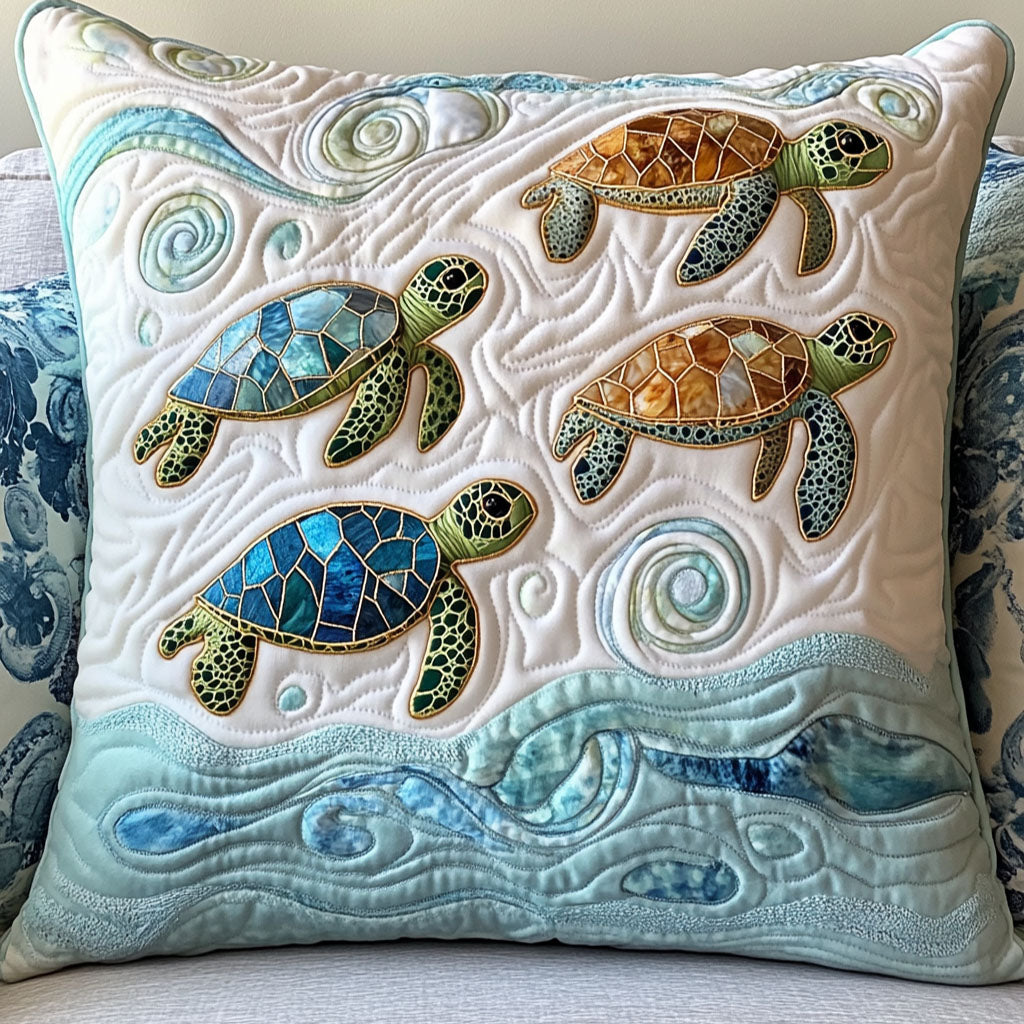 Gentle Sea Parade Quilted Pillow Case Decorative Pillow Covers Sea Turtle Gift Ideas