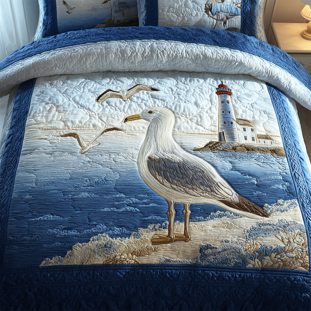 Gentle Seagull Quilted Bedding Set Bedroom Decorations Seagull Novelty Gifts