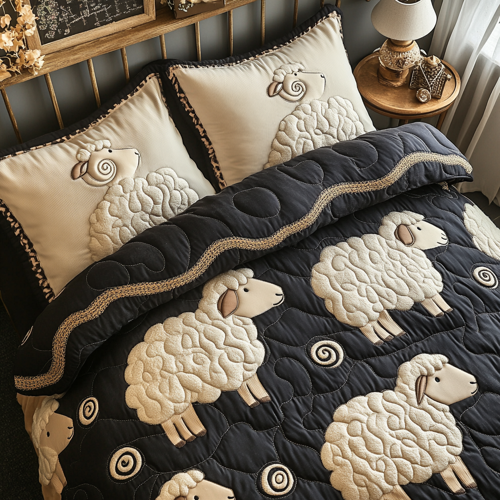 Gentle Sheep Quilted Bedding Set Duvet Cover Bed Sheet Set Gifts For Sheep Farmers