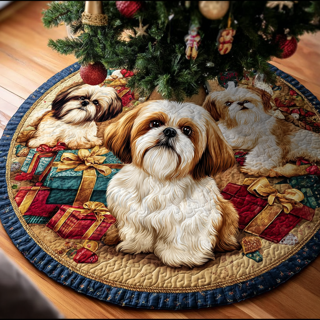 Gentle Shih Tzu Christmas Quilted Tree Skirt Holiday Decorations Xmas Present For Dog Lovers