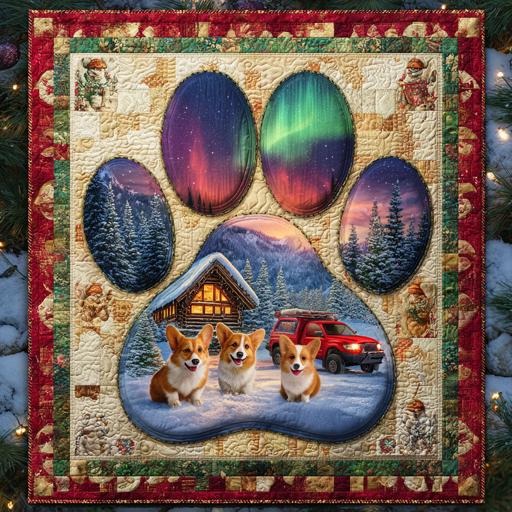 Gentle Snow Corgi Paw Quilt Blanket Christmas Throws Corgi Christmas Gifts for Mom