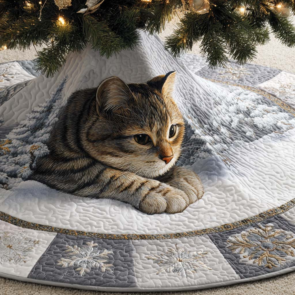 Gentle Stripe Quilted Tree Skirt Christmas Decor Xmas Tree Skirt Cat Lover Xmas Gifts
