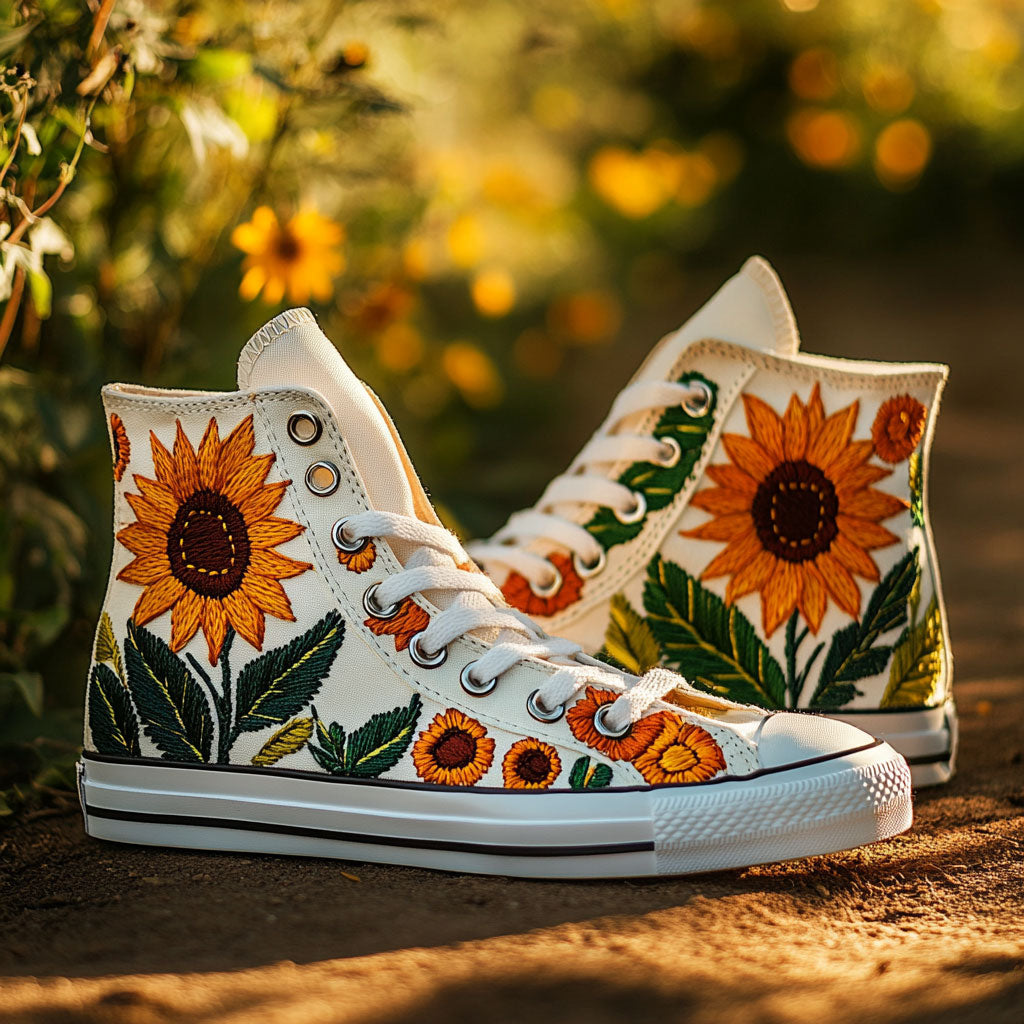 Gentle Sunflower Canvas High Tops Vintage Merch Vibe