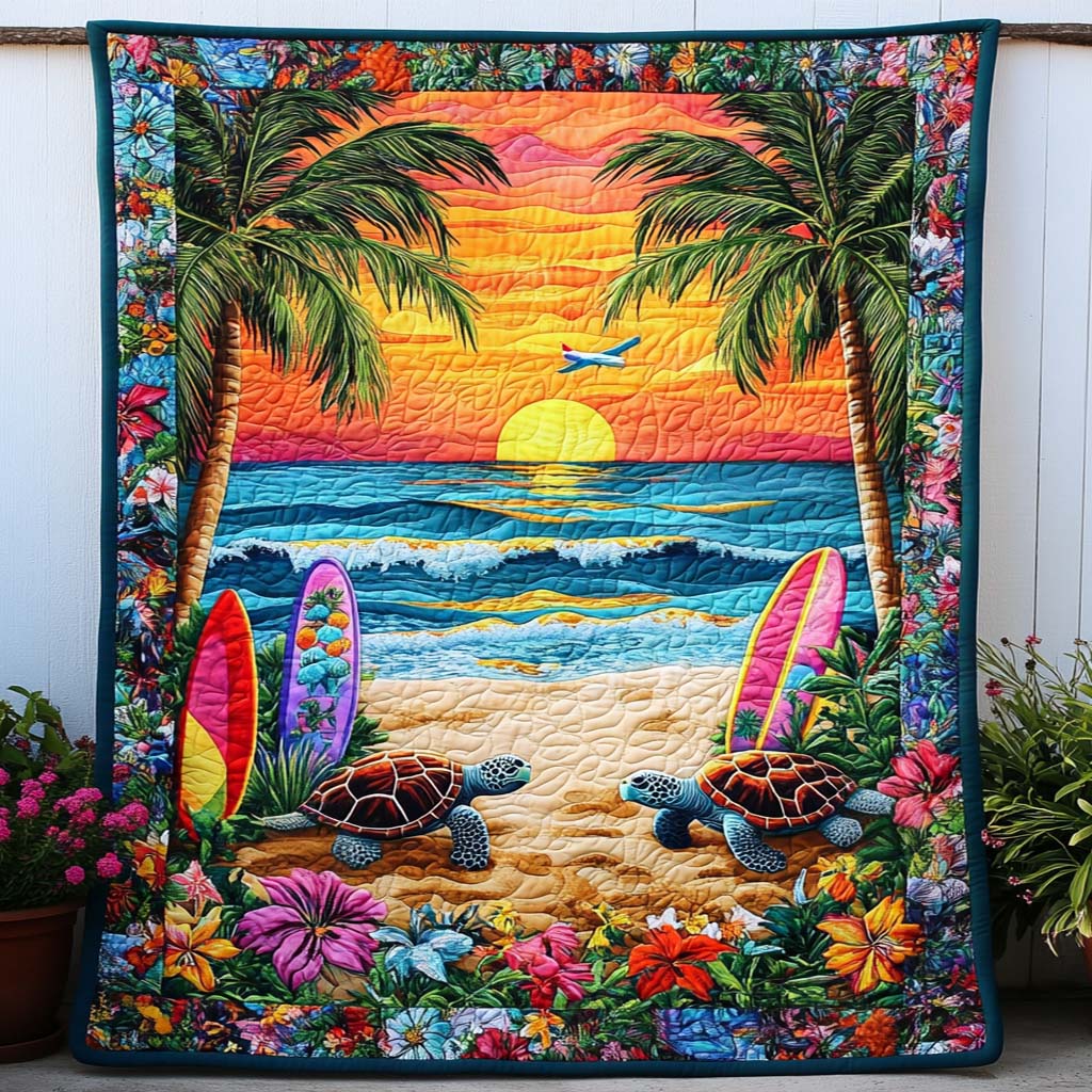 Gentle Turtle Waves Quilted Blanket Bedroom Xmas Decor Cute Turtle Lover Gift Ideas