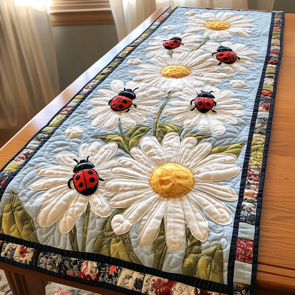 Gentle Wanderers Quilted Table Runner Kitchen Table Decor Ideas Ladybug Themed Gifts