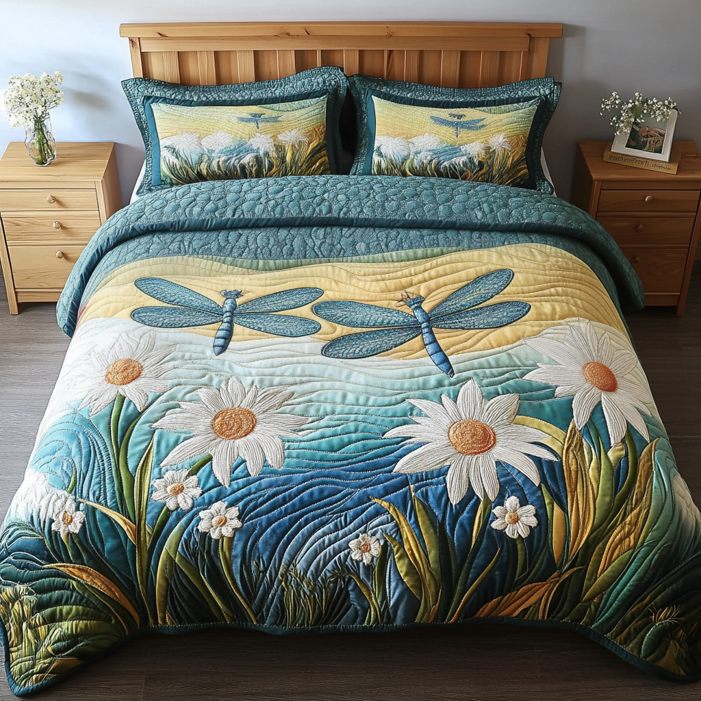 Gentle Wings Quilted Bedding Set Bed Decor Dragonfly Gifts For Her