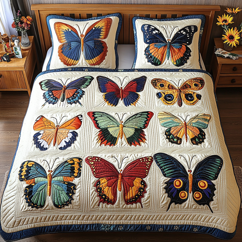 Gentle Wings Quilted Bedding Set Christmas Bedding Duvet Cover Butterfly Gift Ideas Birthday