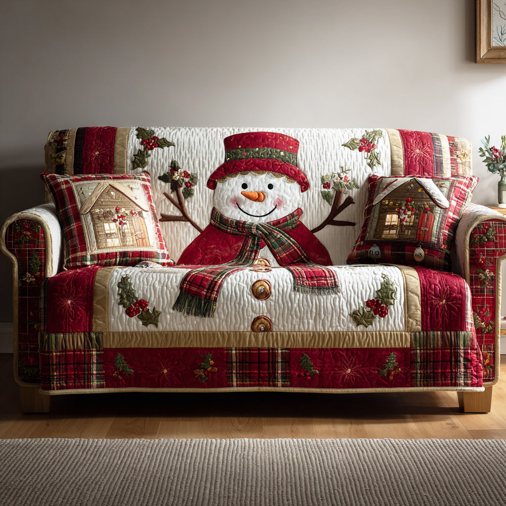 Gentle Winter Snowman Quilted Sofa Cover Holiday Living Room Decor The Snowman Christmas Gifts