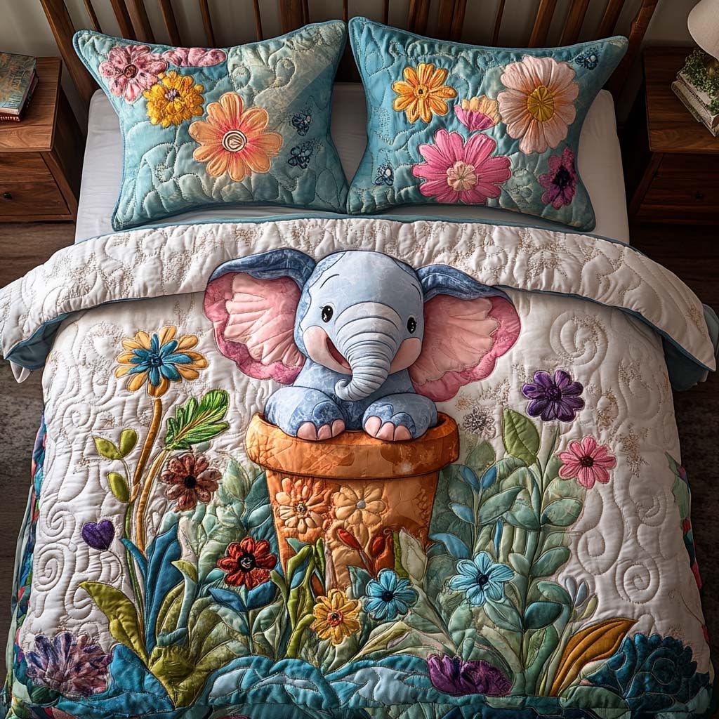 Gentle Wisdom Quilted Bedding Set Duvet Cover Bed Sheet Set Gifts For Someone Who Loves Elephants