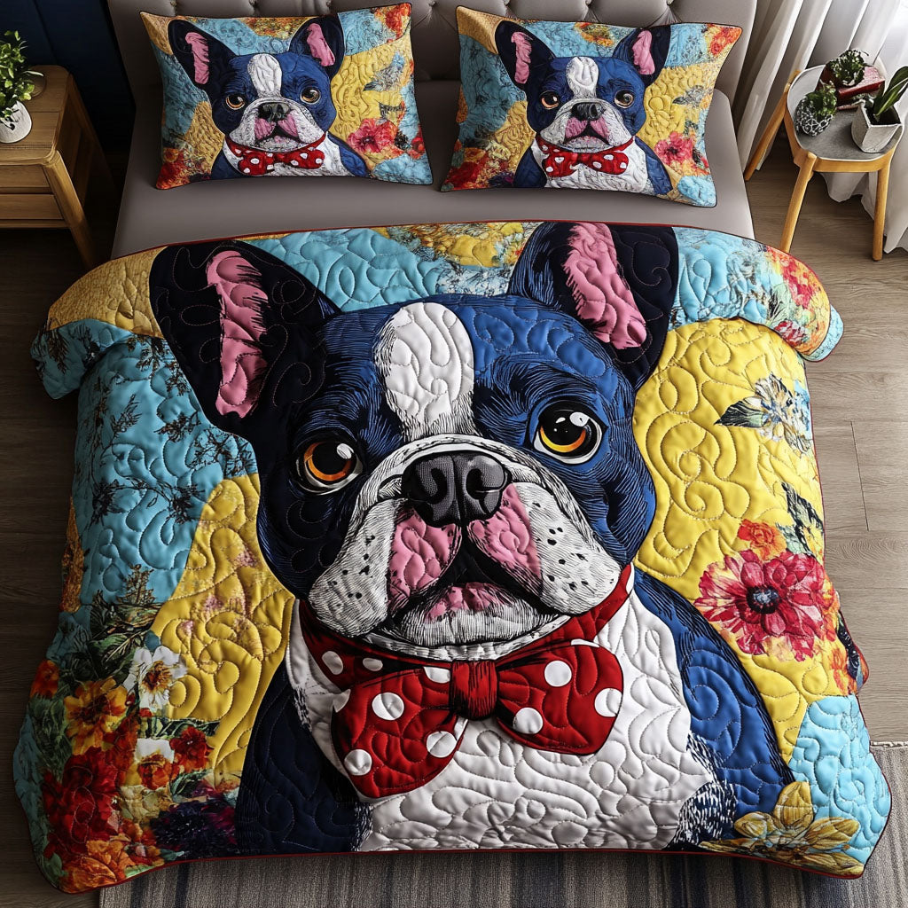 Gentleman Bulldog Quilted Bedding Set Heartwarming Bedding Gift for Loved Ones
