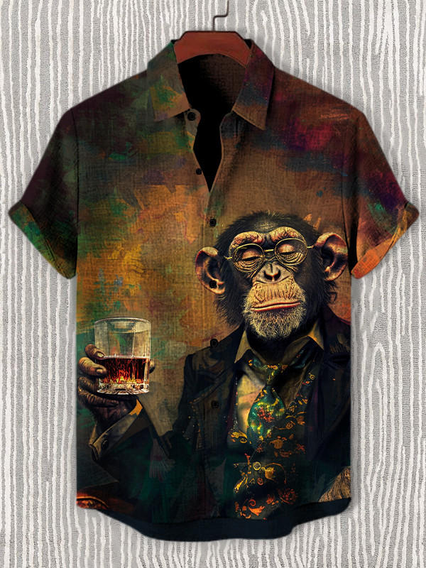 Gentleman Monkey Boss Drinking Hawaiian Shirt Gifts For Monkey Lovers