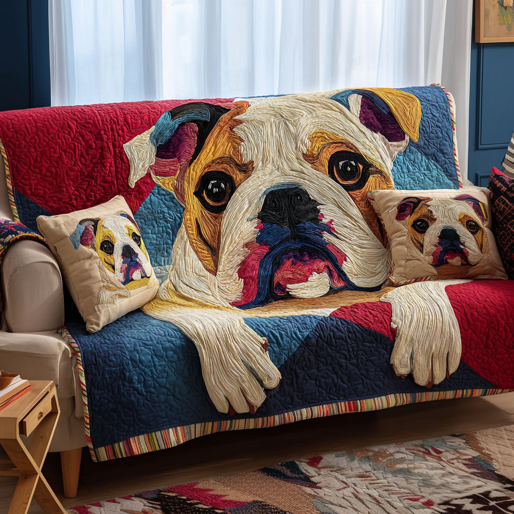 Gentleman Snout Quilted Sofa Cover Living Room Decorations English Bulldog Christmas Gifts