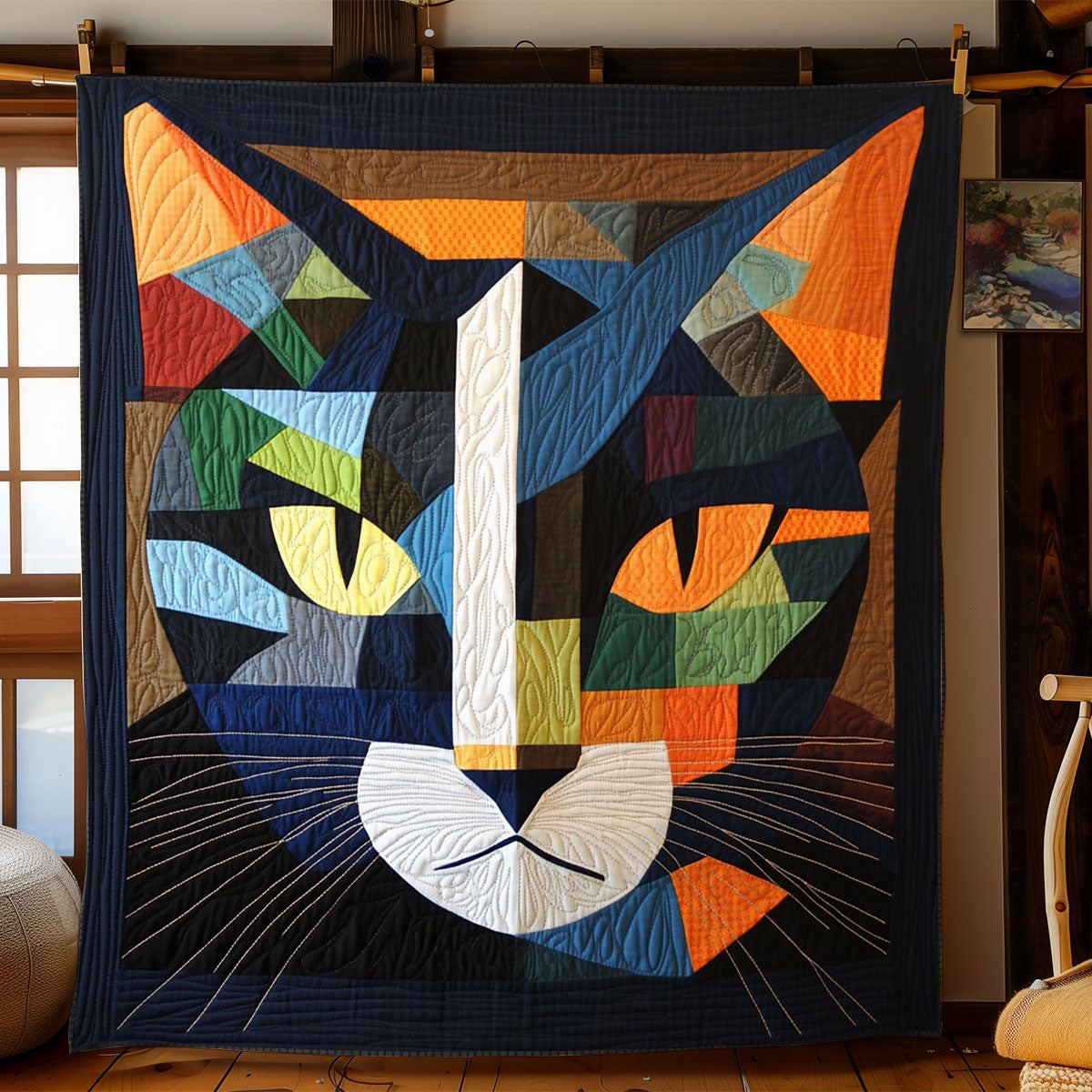 Geometric Cat Quilt Blanket Bedroom Decor Cute Gift Ideas For Cat Lovers