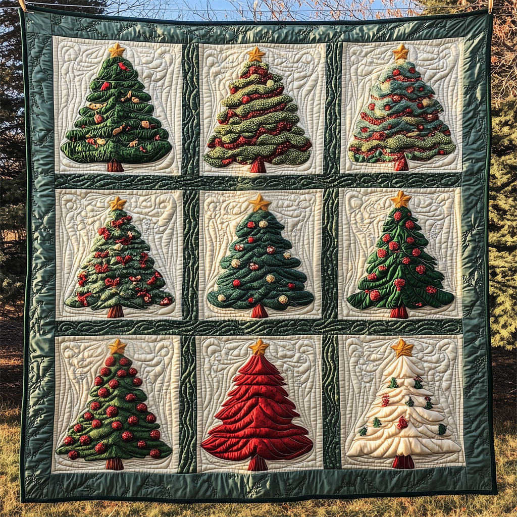 Geometric Christmas Tree Quilt Premium Quilt Blanket Gift for Cozy Winter Nights