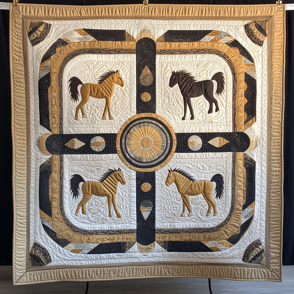 Geometric Four Horses Quilt Blanket Throws For Couch Gifts For Horse Racing Fans