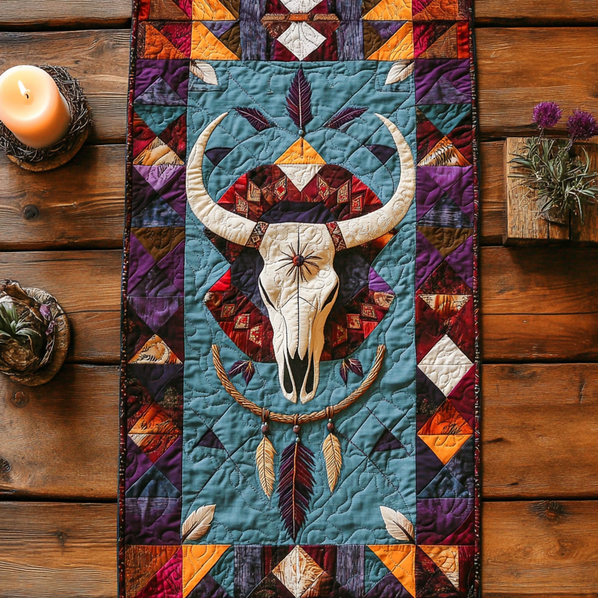 Geometric Harmony Quilted Table Runner Kitchen Table Decor Ideas Best Native American Gifts