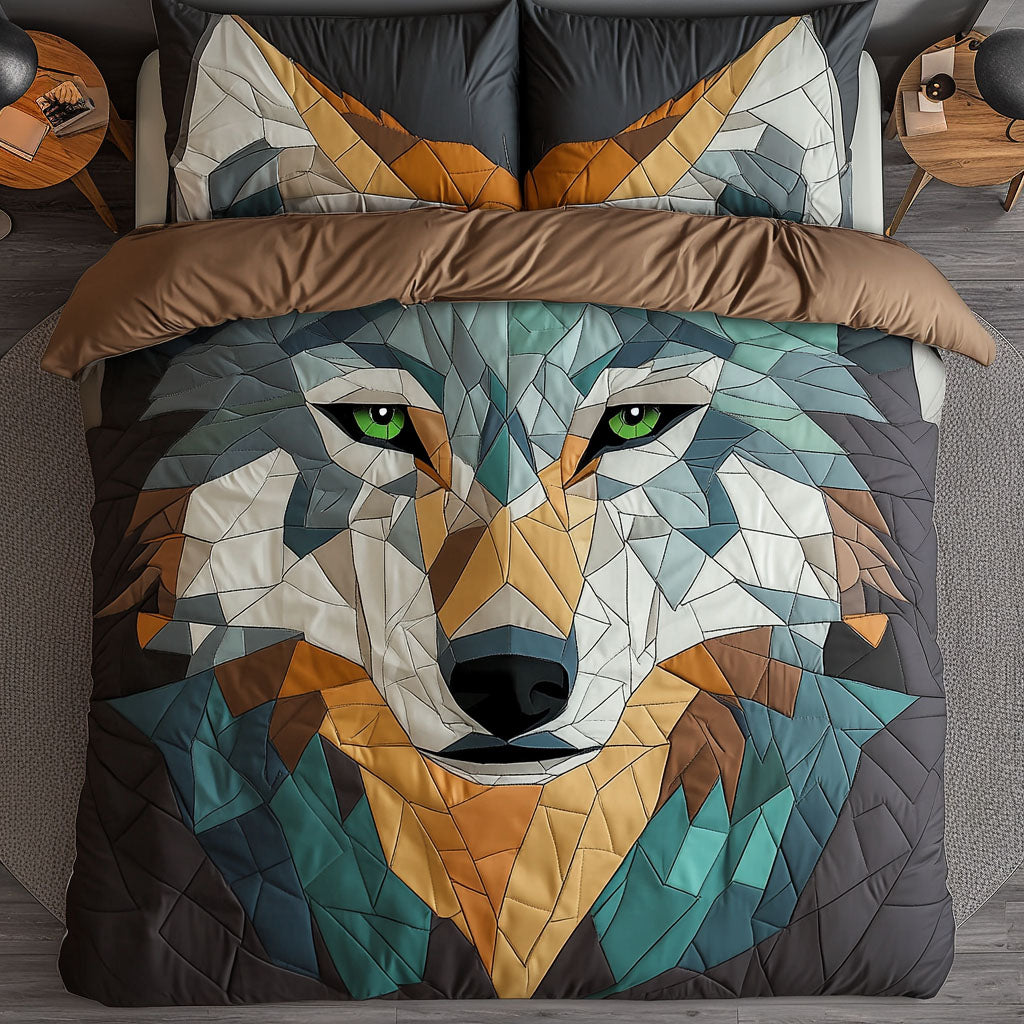 Geometric Predator Quilted Bedding Set Best Bed Sheet Set Wolf Presents For Men