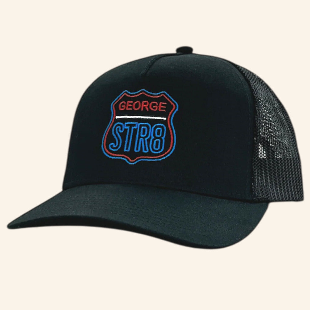 George Strait Merch Tour 2025 George Strait Black Road Sign Hat Embroidered Gifts For Father George Strait Merch Tour 2025 George Strait Black Road Sign Hat Embroidered Gifts For Father