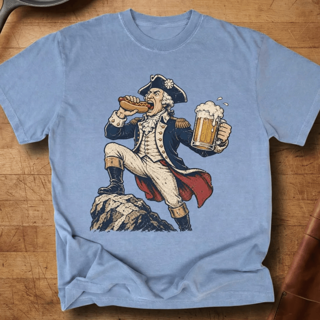 George Washington Eating Hot Dog T-Shirt Patriotic Food And Drink Merchandise Gifts For Bestie