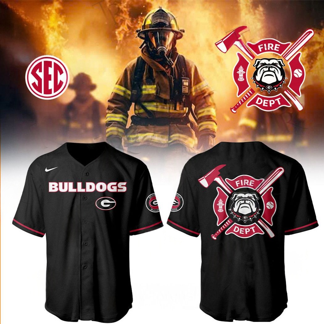 Georgia Bulldogs Firefighter Appreciation Night 2025 Limited Edition Baseball Jersey Black Baseball Coach Gift Ideas