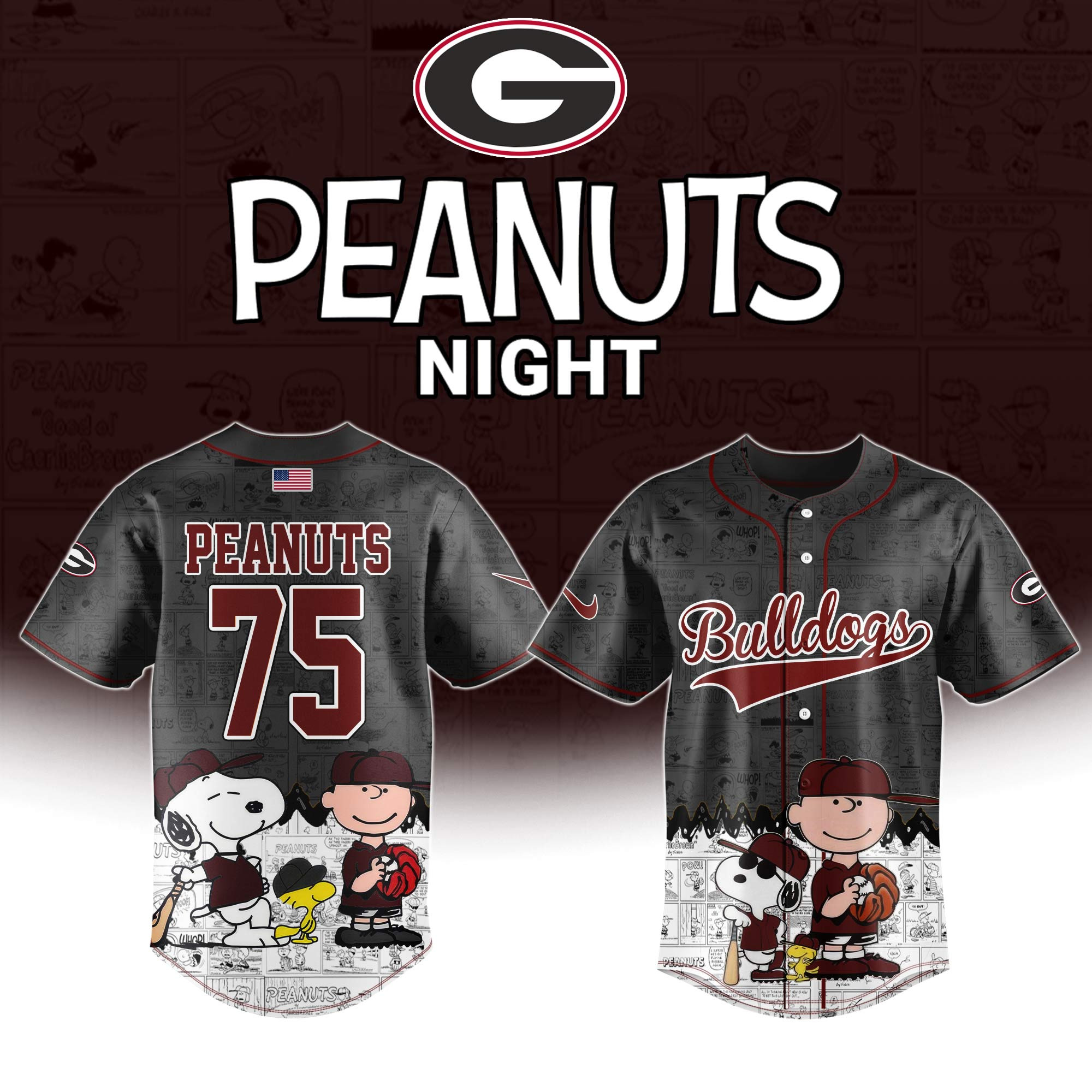 Georgia Bulldogs The 75Th Anniversary Of Peanuts Jersey Presents For Football Fans