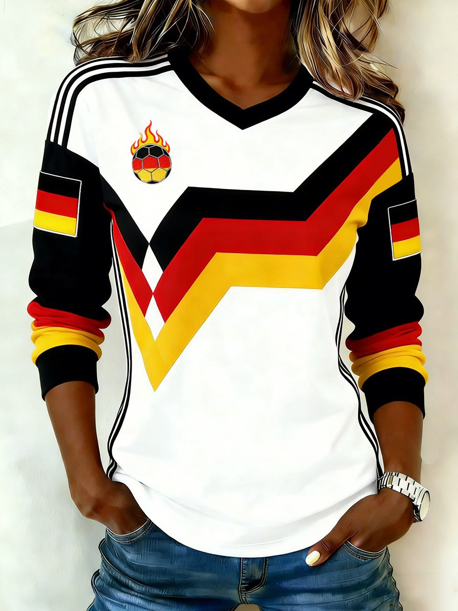 German Football World Cup 2026 Long Sleeve V-Neck T-Shirt German National Football Team Fan Gifts