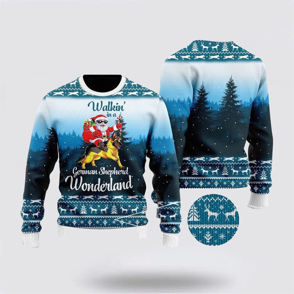 German Shepherd & Santa Wonderland Ugly Christmas Sweater Christmas Gift For Dog Love