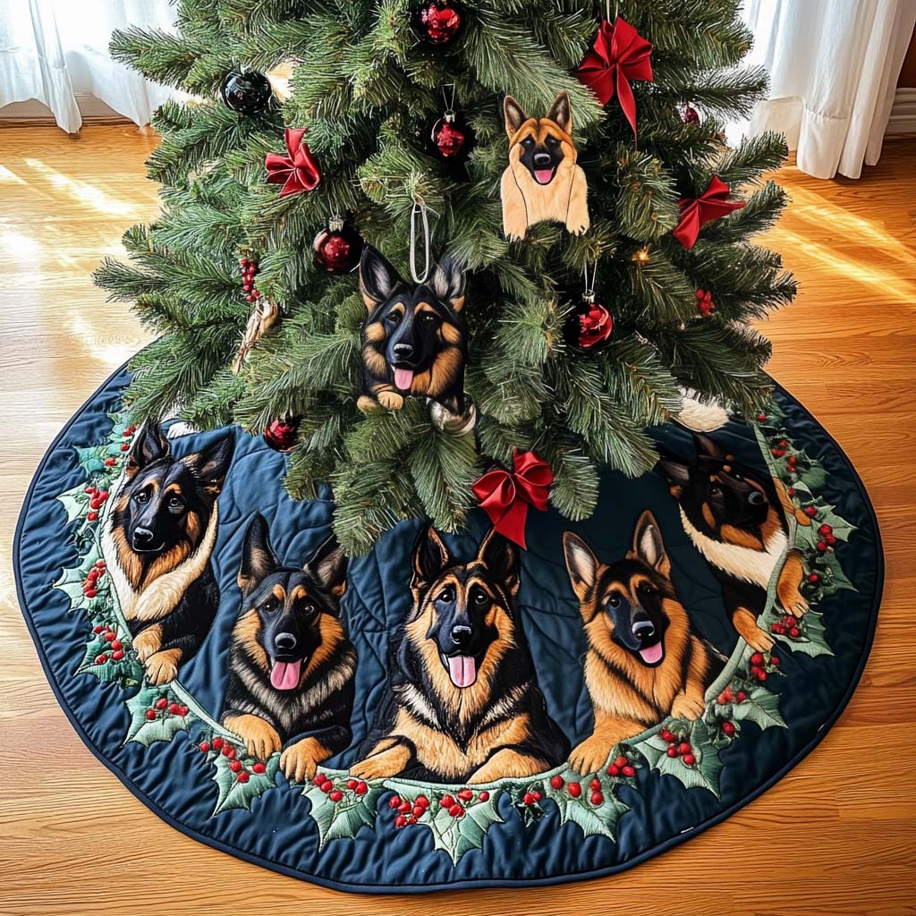 German Shepherd Adventures Christmas Quilted Tree Skirt Custom Christmas Tree Skirt Merch for Your Family