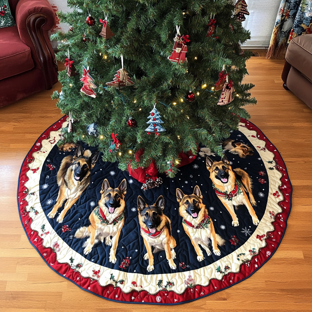 German Shepherd Christmas Charm Christmas Quilted Tree Skirt Under Tree Christmas Decor Holiday Party Decor for Home