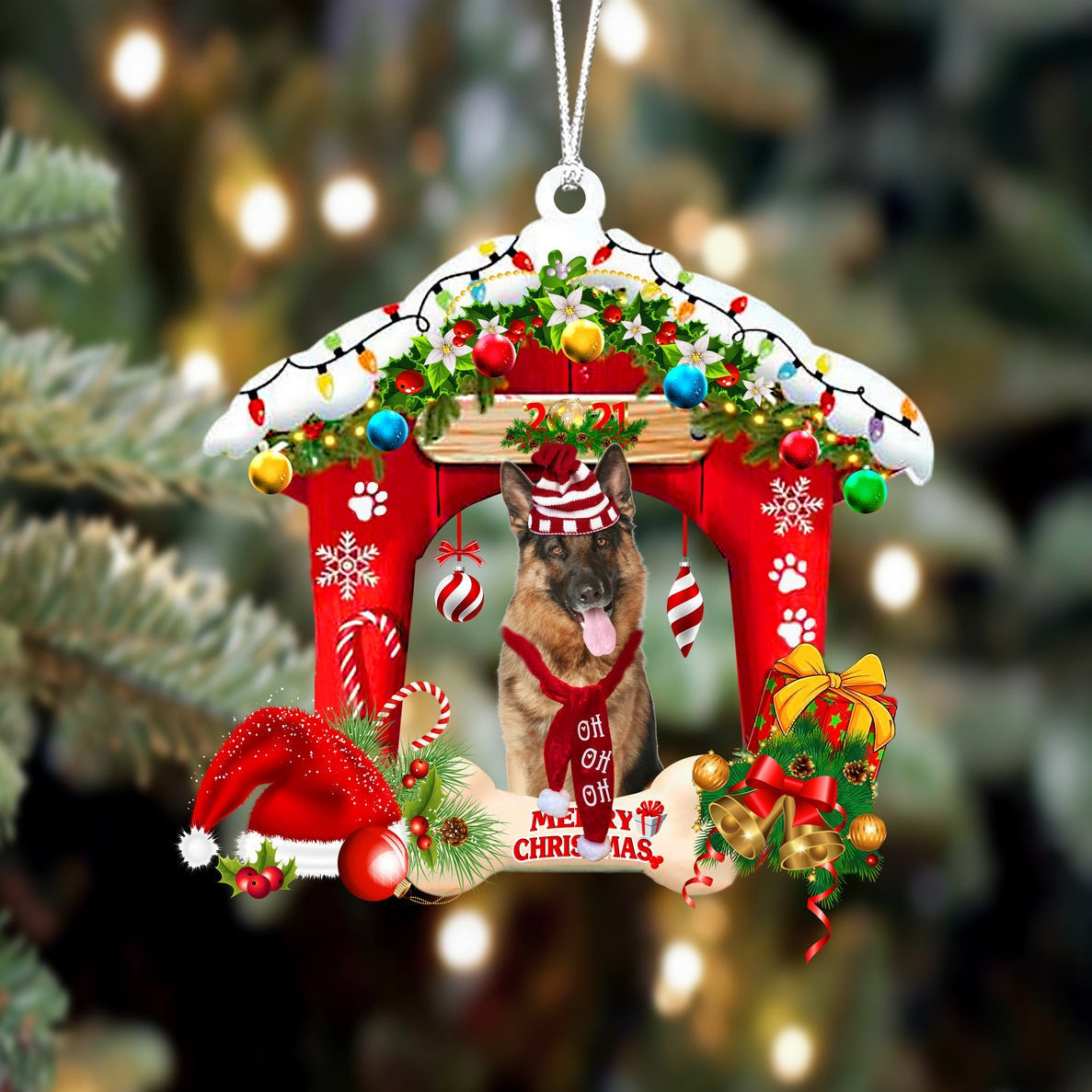 German shepherd Christmas House Custom Shaped Two Sided Ornament