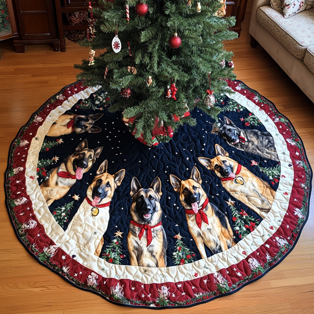 German Shepherd Christmas Joy Christmas Quilted Tree Skirt Warm and Soft Christmas Tree Skirt for Winter