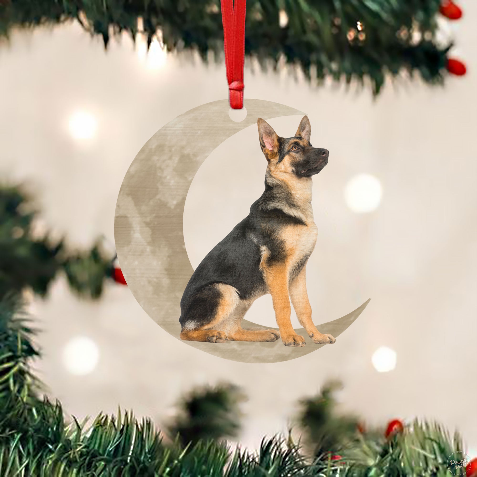 German Shepherd Dog On The Moon Christmas Ornament Cute Gift For Dogs Lovers