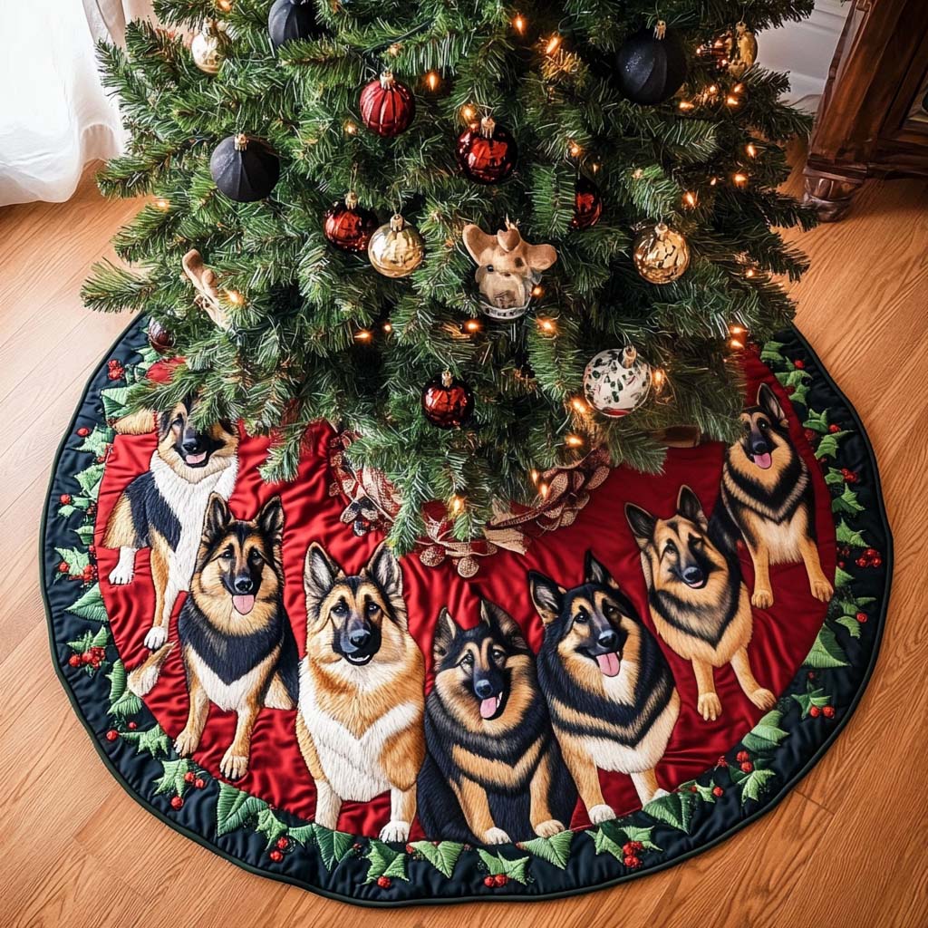 German Shepherd Dreams Christmas Quilted Tree Skirt Cozy Holiday Home Decor