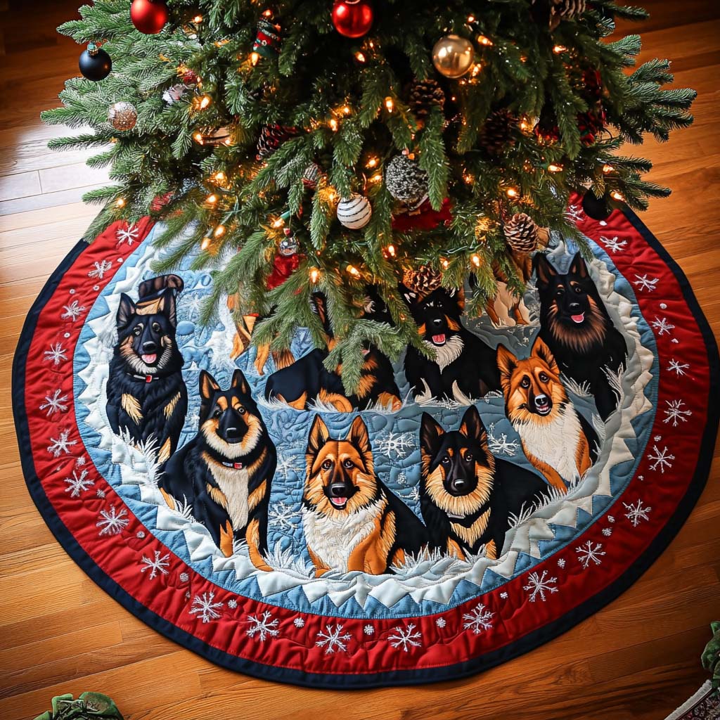 German Shepherd Elegance Christmas Quilted Tree Skirt Winter Holiday Decor