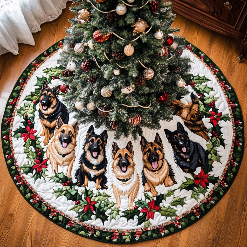 German Shepherd Harmony Christmas Quilted Tree Skirt Christmas Tree Surround Xmas Gifts For Wife