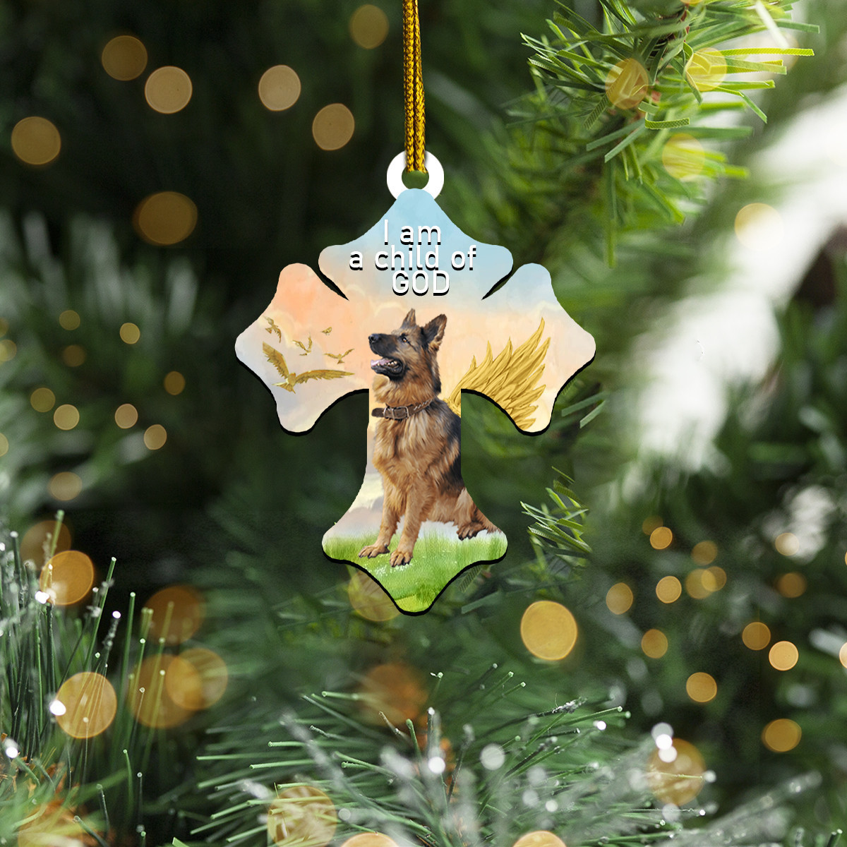 German Shepherd I'm A Child Of God Cross Ornament Dog Lover Holiday Christmas Tree Decorations