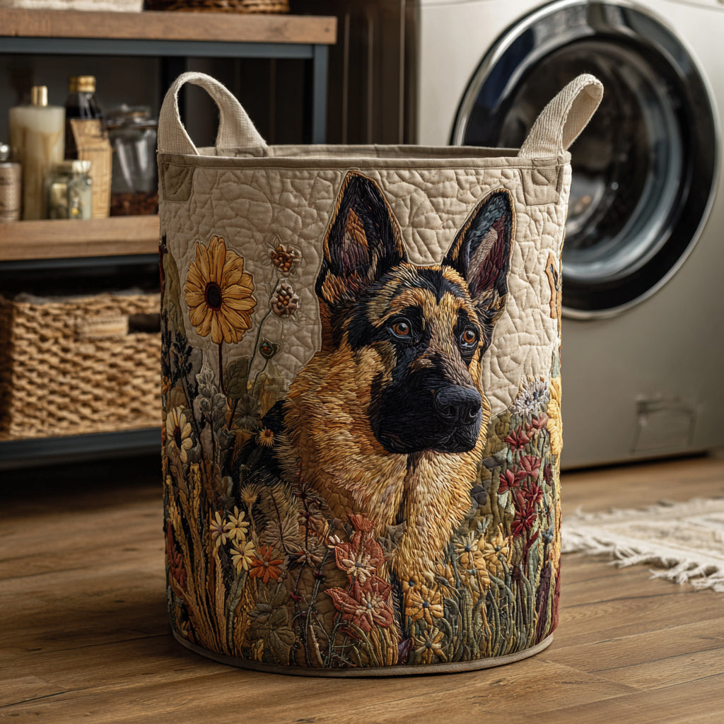 German Shepherd Meadow Quilted Laundry Basket Great Stocking Stuffer