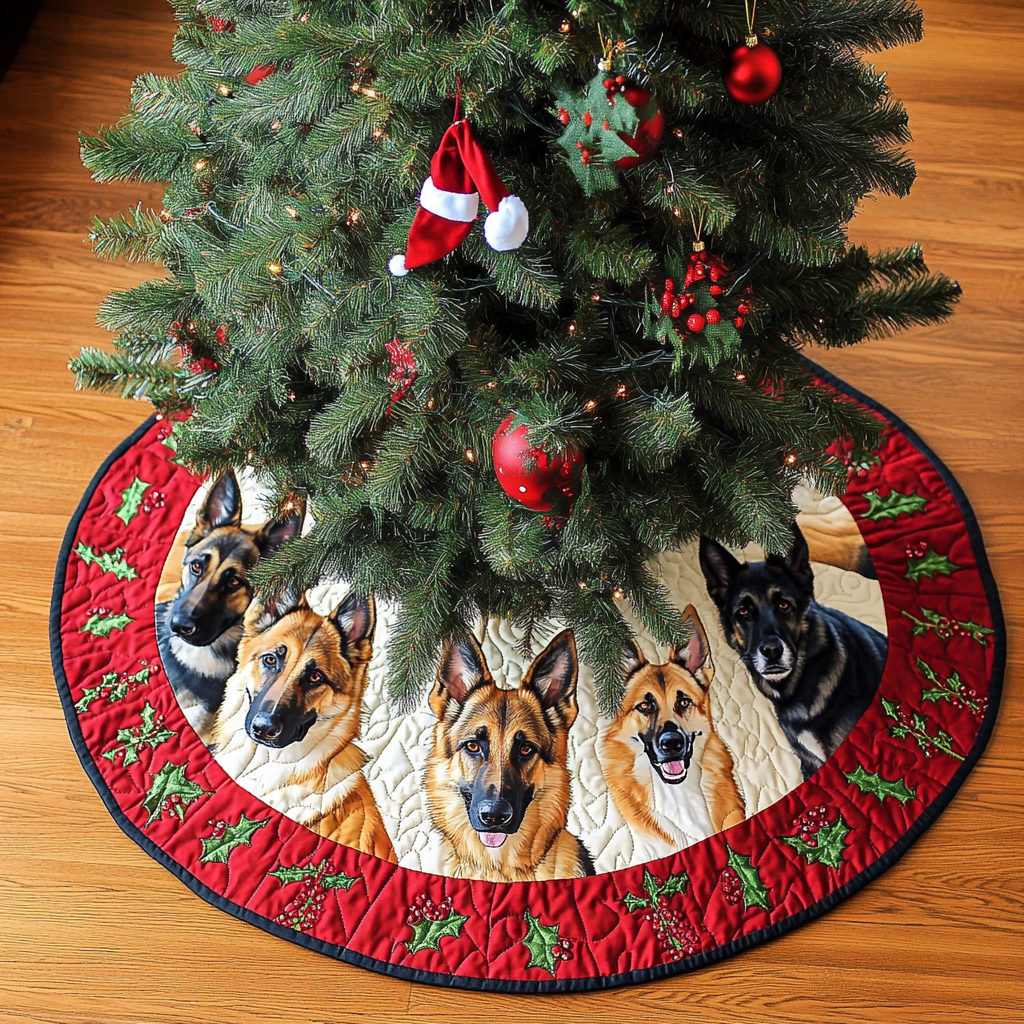 German Shepherd Noel Christmas Quilted Tree Skirt Beautiful Tree Skirt to Complete Your Christmas Look