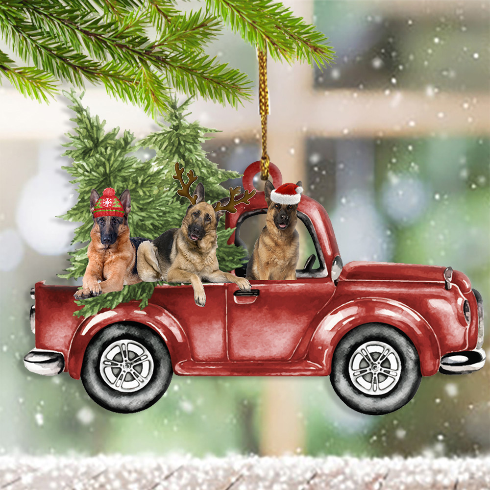 German Shepherd On Car Christmas Ornament Cute Christmas Ornaments Decorated Xmas Trees